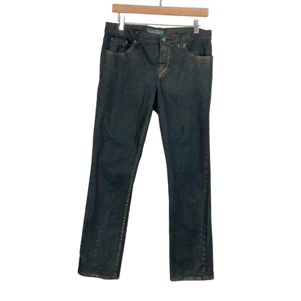 Lauren Ralph Lauren Black/ Gold Weave Modern Straight Leg Jeans Size 8
